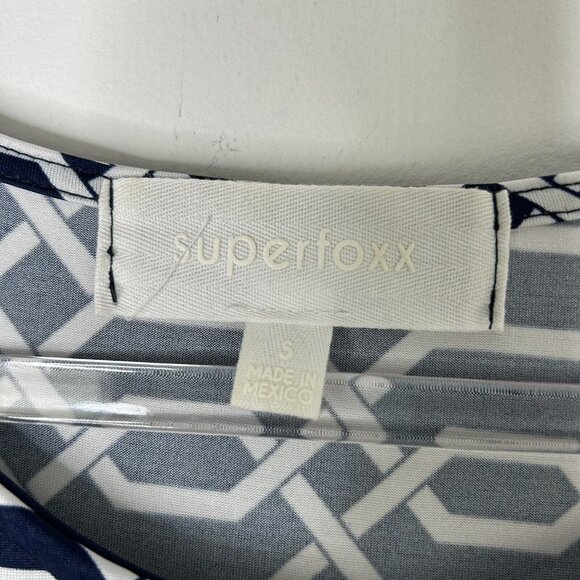 Superfoxx Faux Wrap Jersey Dress Womens Size Small Navy Geometric - Picture 3 of 9